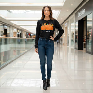 Women's Long Sleeve Tee - Size S - Black/Orange